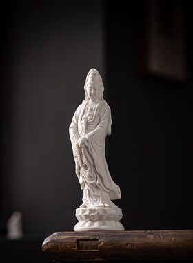 新中式陶瓷禅意观音菩萨佛像摆件灯圈客厅供奉观音站像家居装饰品