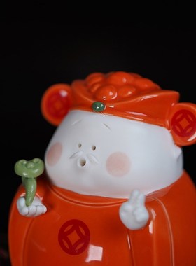 创意招财小财神陶瓷摆件家居饰品喜庆可爱桌面工艺品店铺开业礼品