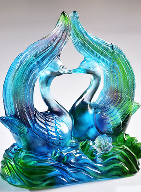 订婚结婚情侣纪念日礼物琉璃天鹅婚庆礼品客厅酒柜装饰工艺品摆件