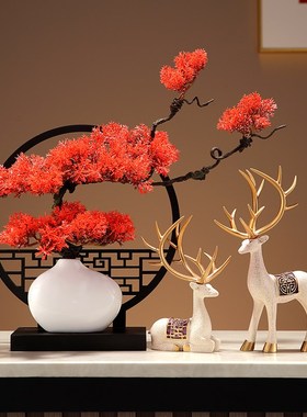 新中式禅意玄关屏风摆件过年入宅大吉红果玄关客厅装饰品搬家礼物