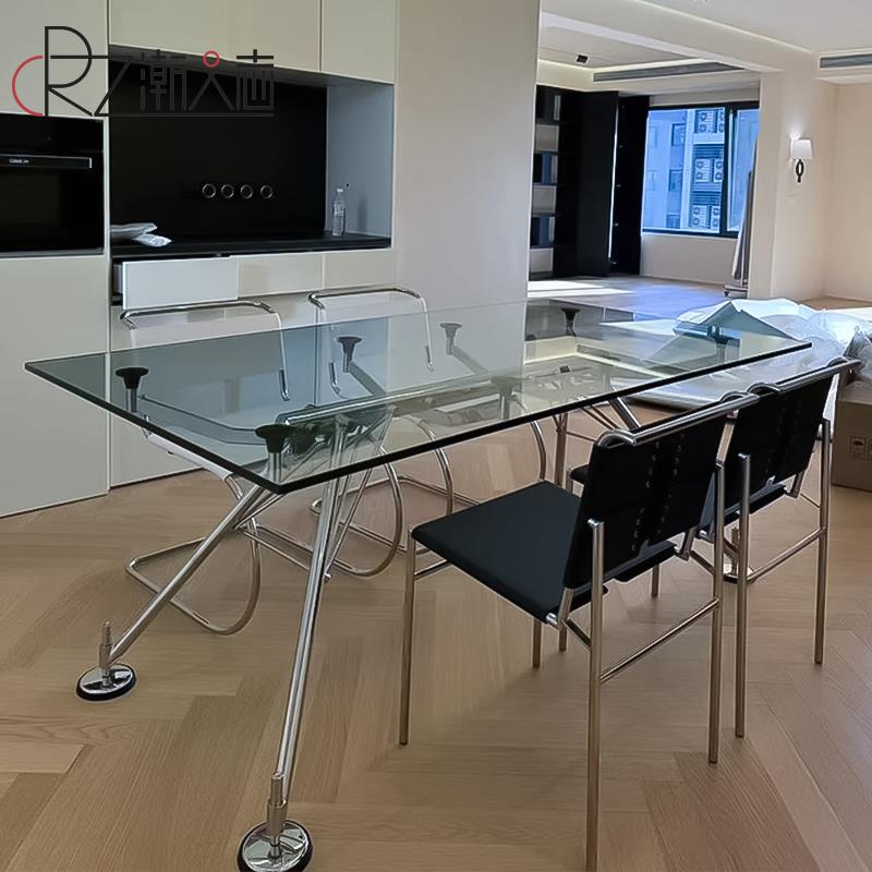 Nomos Table诺莫斯长桌透明玻璃餐桌办公桌创意电脑桌不锈钢书桌 - 图1