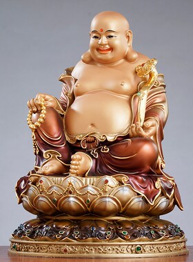 纯铜彩绘弥勒佛大肚开心笑佛像供奉弥勒佛菩萨像店铺开业招财摆件