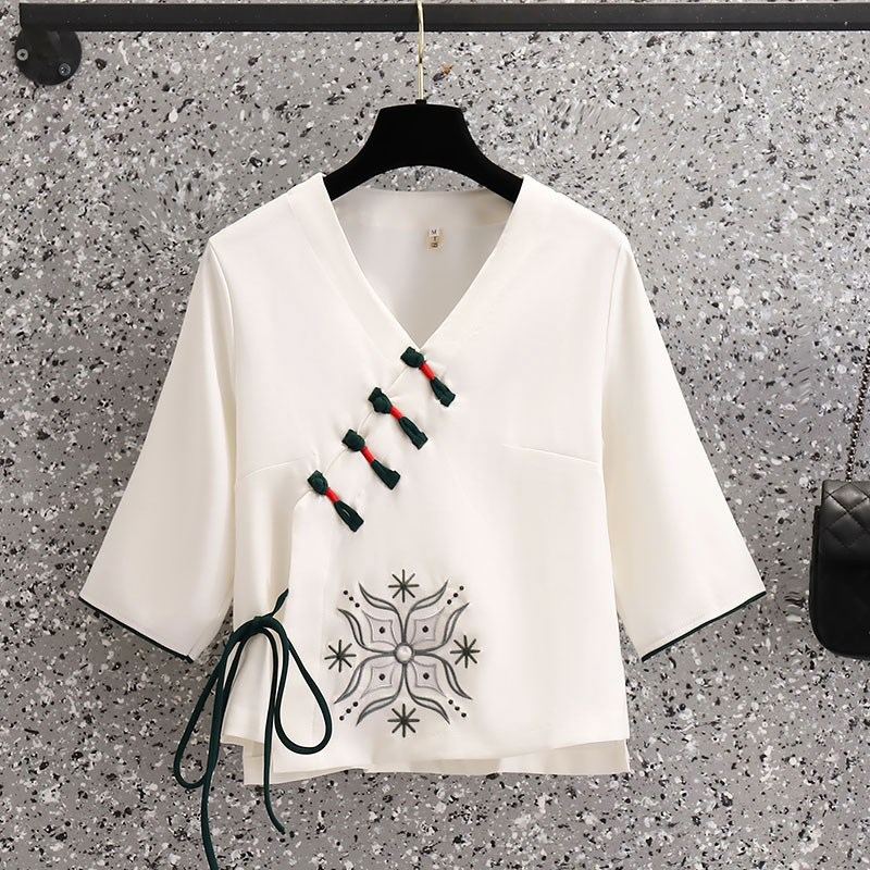 新中式汉服上衣民国学生服改良旗袍套装茶艺养生采耳师工作服装女 - 图0