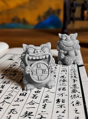 国风中式一对风石狮子爷摆件招财茶宠桌面造盆景家居装饰新年礼品