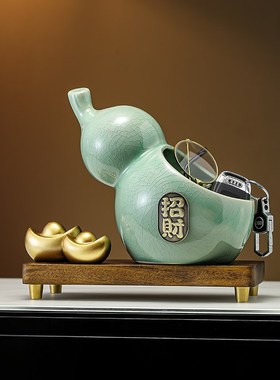 新中式元宝聚宝盆葫芦摆件办公室酒柜客厅招财前台装饰品开业礼物