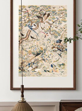 法式中客厅饰画新玄卧室挂画鸟祥和图复古壁画