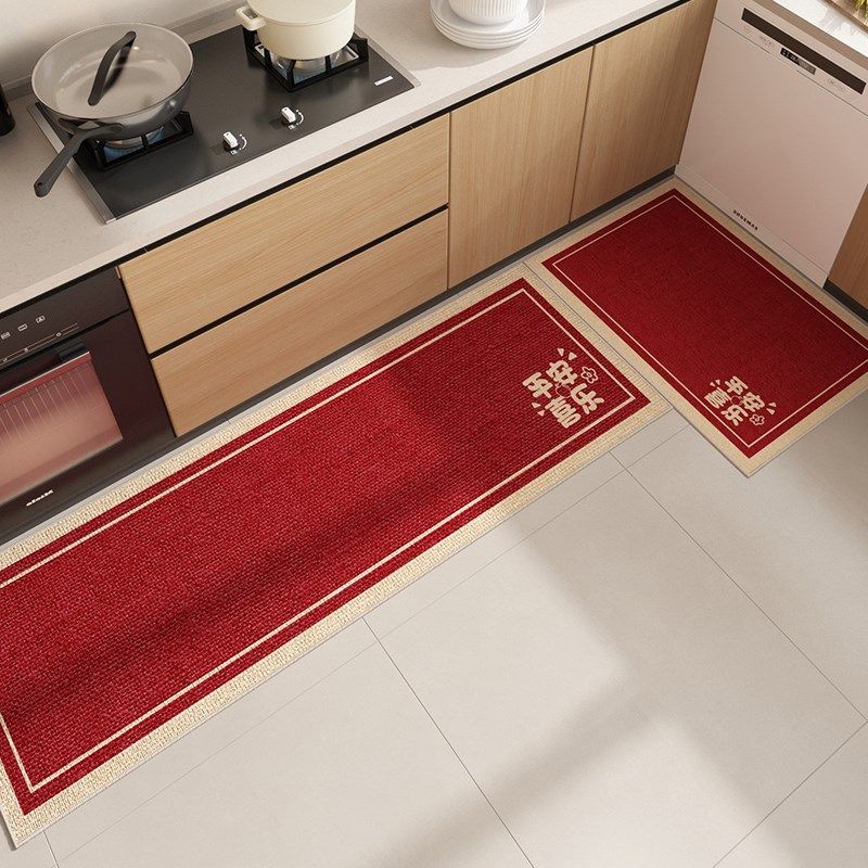 硅藻泥厨房地垫吸水防滑家用耐脏免打理地毯满铺中式红色喜庆脚垫,淘宝优惠券,粉丝福利购,淘宝优惠卷
