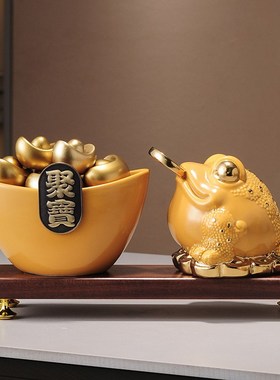 招财猫聚宝盆摆件新中式乔迁开业礼物客厅酒柜前台聚财装饰品摆设