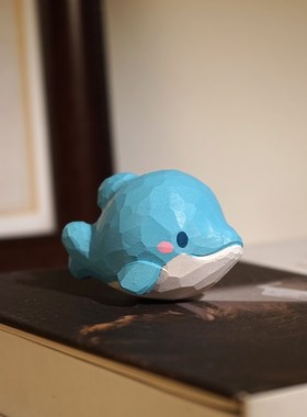 圆滚滚的小海豚手工木雕小摆件卡通可爱动物桌面装饰品礼物