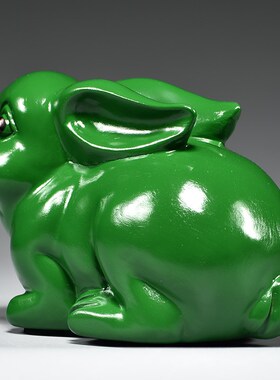 绿色兔子摆件实木雕刻十二生肖木质绿兔新居客厅电视柜补角装饰品