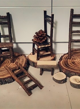z田园风格原生态微型手工迷你椅子小木凳装饰品拍照道具