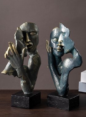 跨境情侣沉默是金抽象树脂工艺品家居展示柜桌面装饰复古人物摆件