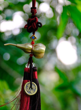 纯黄铜葫芦五帝钱车挂汽车平安招财挂饰空心吊饰车载流苏挂件男女