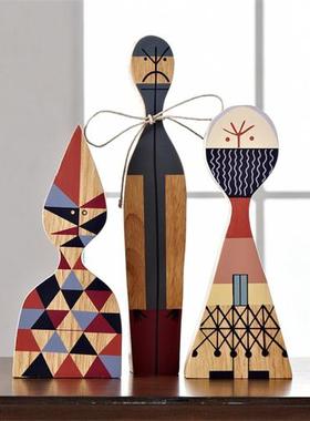 北欧实木抽象公仔摆件家居装饰品卡通创意个性儿童房欧式桌面书房