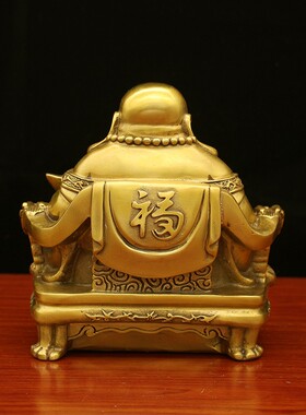包邮纯铜弥勒佛像摆件 龙椅平安佛 招财纳福办公室镇宅工艺品