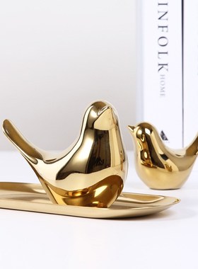 北欧创意金色陶瓷小鸟摆件轻奢客厅家居软装饰品桌面工艺品小摆设