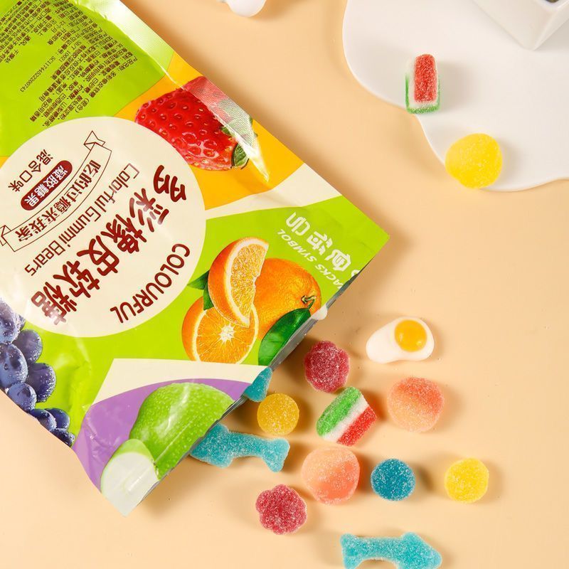 酸砂软糖涂油橡皮糖混合口味水果摆摊网红混合糖果批发休闲零食 - 图0