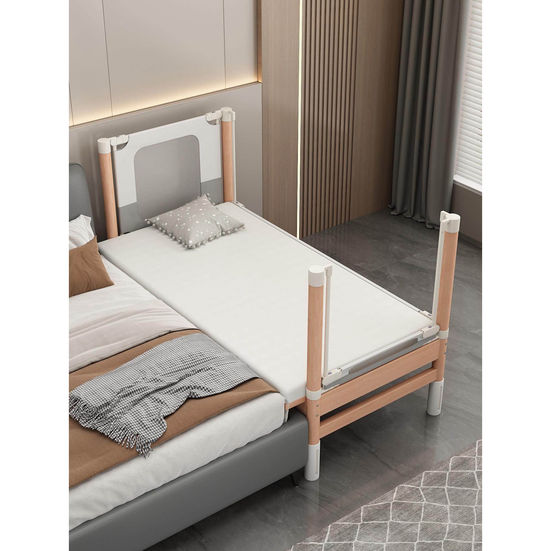 云梦湾榉木儿童拼接床实木加宽大床边可升降宝宝床大人可睡婴儿床,淘宝优惠券,粉丝福利购,淘宝优惠卷