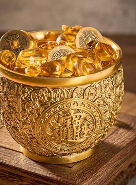 黄铜百福缸金钱精雕金蝉金属铁艺中式工艺品黄铜缸办公室纳福摆件
