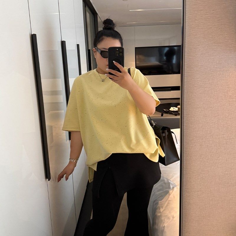 铅笔小鑫大码女装 休闲CP 宽松彩点短袖T恤+直筒长裤套装,淘宝优惠券,粉丝福利购,淘宝优惠卷