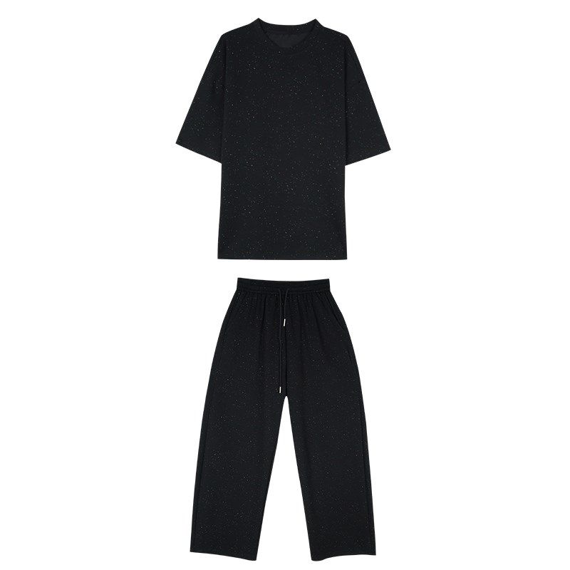 铅笔小鑫大码女装 休闲CP 宽松彩点短袖T恤+直筒长裤套装,淘宝优惠券,粉丝福利购,淘宝优惠卷