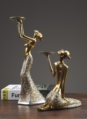 欧美式创意复古美女孩烛台摆件 家居客厅餐桌人物装饰工艺摆设品