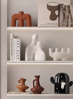 复古怀旧陶瓷花瓶摆件客厅装饰奶油风棕色侘寂风民宿设计软装陶罐