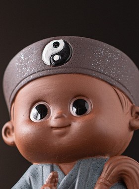 久造中式道家公仔小道童摆件可爱陶瓷茶桌桌面小摆设人物茶宠饰品