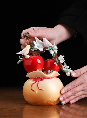 素茗《平安喜乐》中式陶瓷手工瓷花摆件居家客厅酒柜酒店装饰送礼