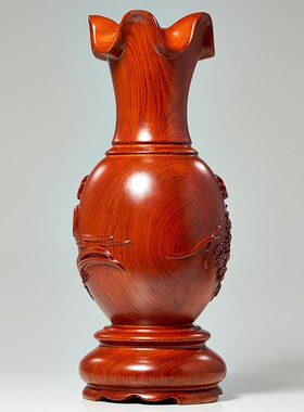 花梨木雕花瓶摆件中式家居客厅玄关插花装饰品乔迁开业送礼工艺品