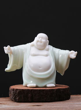 精品陶瓷招财弥勒佛羊脂玉大肚笑佛客厅玄关车载家居装饰禅意摆件