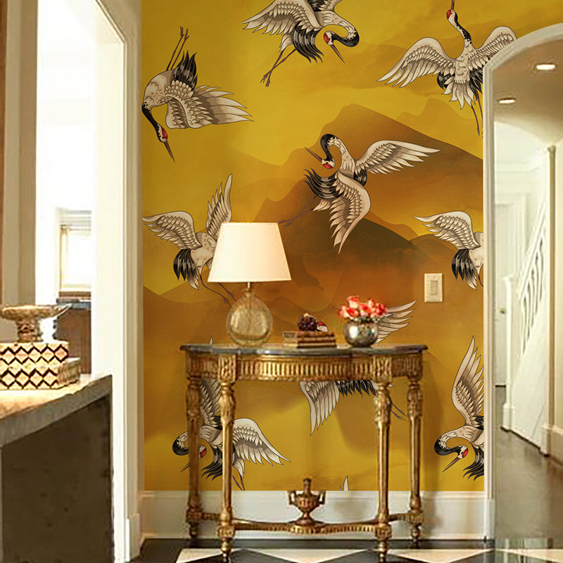 N法式仙鹤玄关美化装饰墙卧室改装壁纸屏风自粘纸,淘宝优惠券,粉丝福利购,淘宝优惠卷