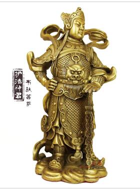 台湾狮黄铜关公韦陀YMQ像左右护祥发门神蓝萨武财神菩关伽公铜像