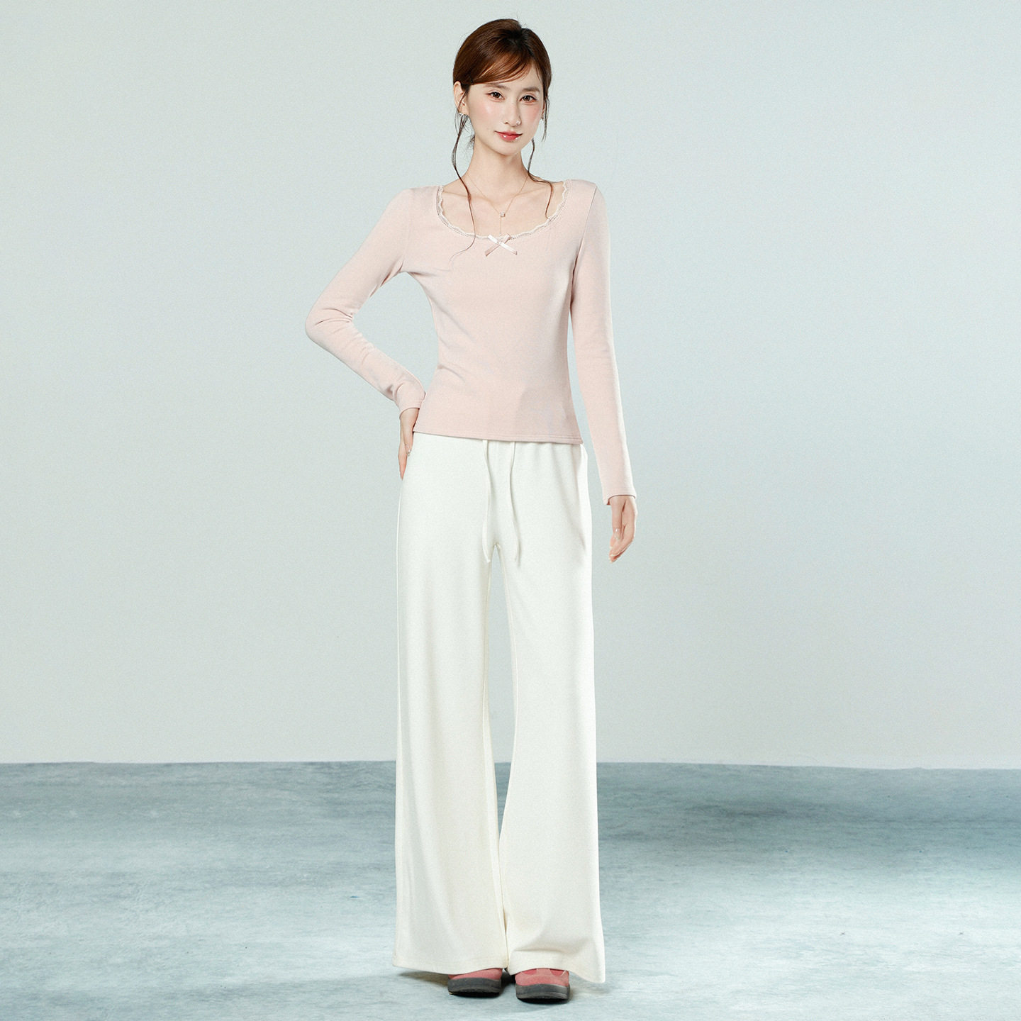 粉色新款蕾丝u领磨毛加厚内搭打底衫冬季长袖修身显瘦好看上衣女,淘宝优惠券,粉丝福利购,淘宝优惠卷