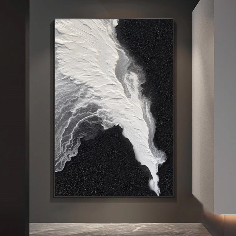 手绘油画黑白流韵立体肌理抽象艺术玄关挂画客厅背景墙落地装饰画 - 图1