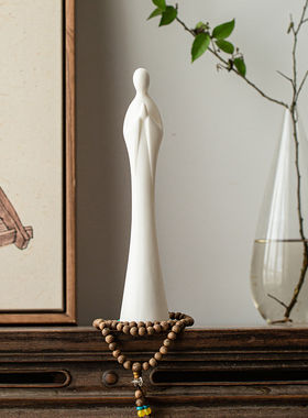 创意德化陶瓷无相佛人物摆件居室客厅茶道禅意装饰摆设白瓷工艺品