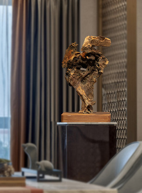实木根雕随形摆件新中式禅意家居书柜茶室玄关酒店别墅客厅装饰品