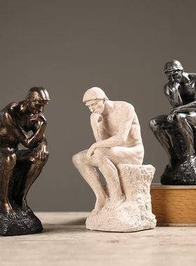 创意人物雕塑思考者复古摆件 美式乡村客厅书房样板房装饰品摆设