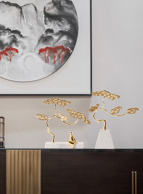 新中式禅意人物迎客松摆件样板房间客厅酒柜玄关办公室书架装饰品