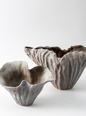 新中式复古侘寂风创意肌理感陶瓷花器摆件样板间售楼处花瓶装饰品