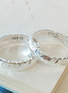 纯银情侣戒指闭口S999足银一对戒男女尾戒小指定制刻字简约锤纹理