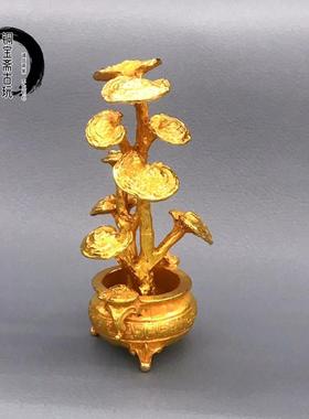 覆古铜器鎏金盆栽灵芝摆件铜雕趣味茶宠室内桌面意境观赏装饰礼品