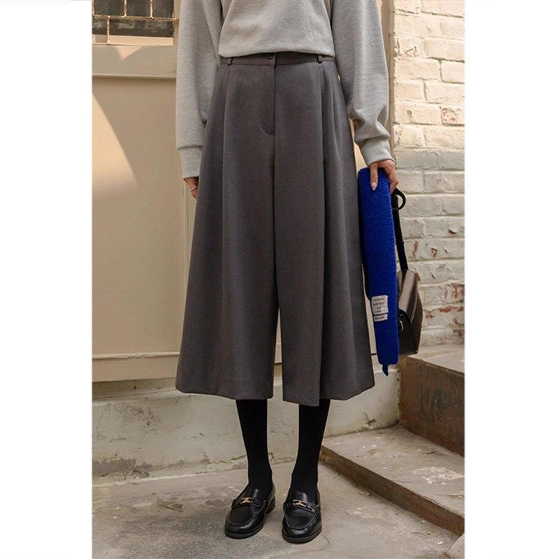 毛呢八分阔腿裤女士秋冬新款高腰加厚直筒裤小个子宽松七分呢子裤,淘宝优惠券,粉丝福利购,淘宝优惠卷