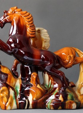 唐三彩马摆件八骏图摆件陶瓷工艺品一帆风顺摆件家居饰品礼品