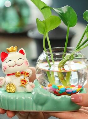 创意客厅装饰品酒柜书房办公室工位桌面小摆设新中式风招财猫摆件