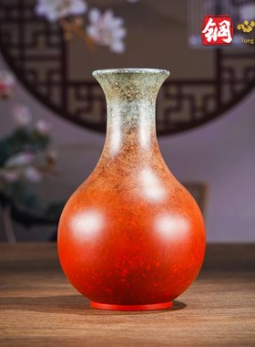 铜摆件《浮翠流丹》 中式客厅玄关装饰品 干花铜花瓶摆设乔迁礼物