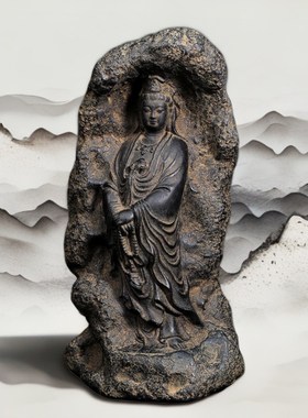 观音菩萨复古高级手工家居客厅仿古自在禅意镇宅摆件国风镇纸茶道