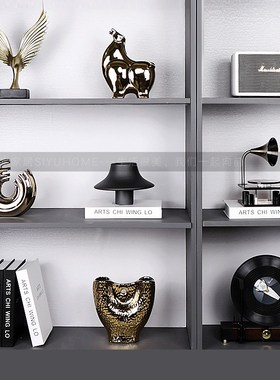 现代样板间书柜装饰品摆件玄关书架音乐题展厅摆设装