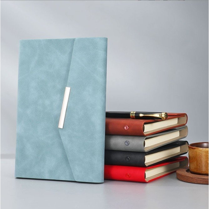 现货a5仿皮商务笔记本 pu三折活页本高档记事本套装可印制lo go - 图1