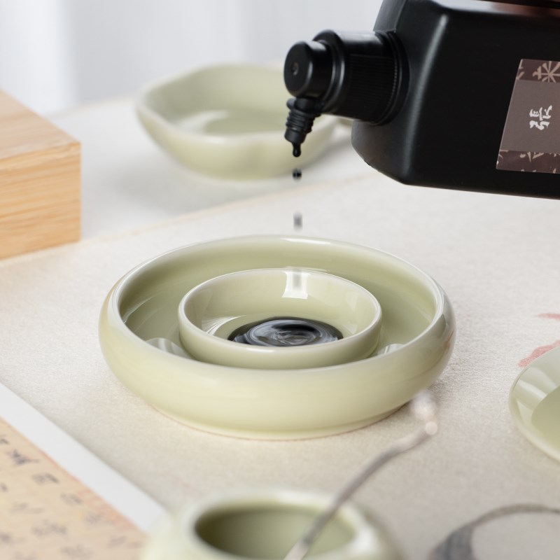 善琏湖笔火锅砚台陶瓷文房配件墨碟笔搁文房四宝笔洗不干墨砚台书 - 图0